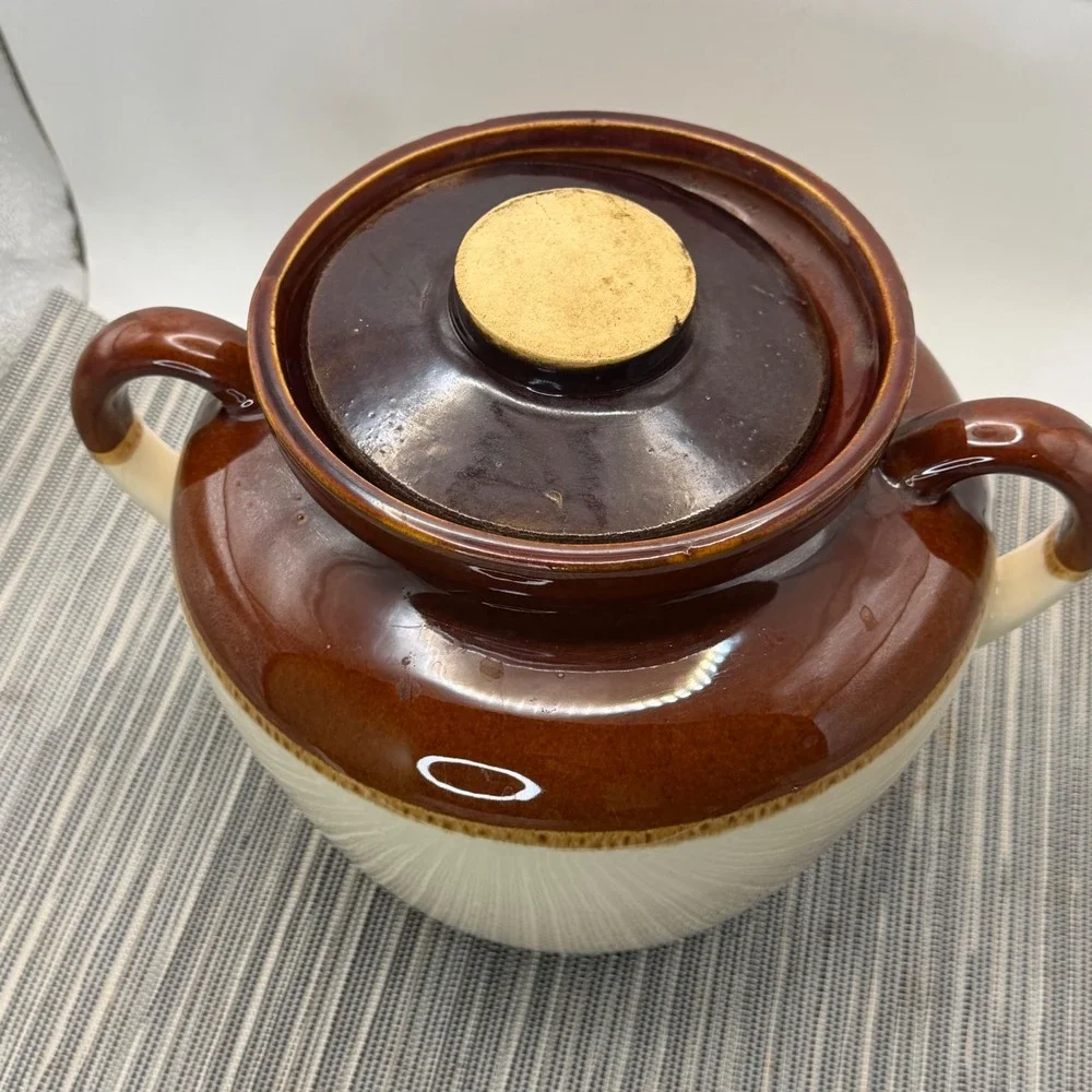 Vintage McCoy Pottery 342 Bean Pot Casserole with Lid Brown Cream Glaze 2 Quart